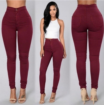 Casual Pants For Women High Waist Stretch Slim Trouser Skinny Candy Color Jeans